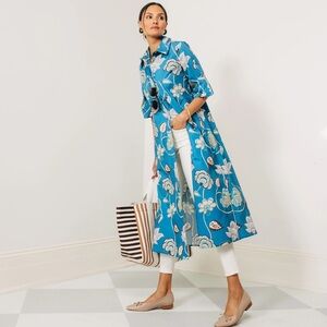 Tuckernuck Seaport Blue Chintz Amanda Maxi Shirt Dress LG CottageCore Lagenlook
